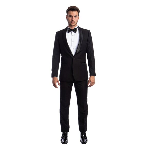 Mens Black Tuxedo 2-PC Slim Fit, By Azzuro - Picture 6 of 6
